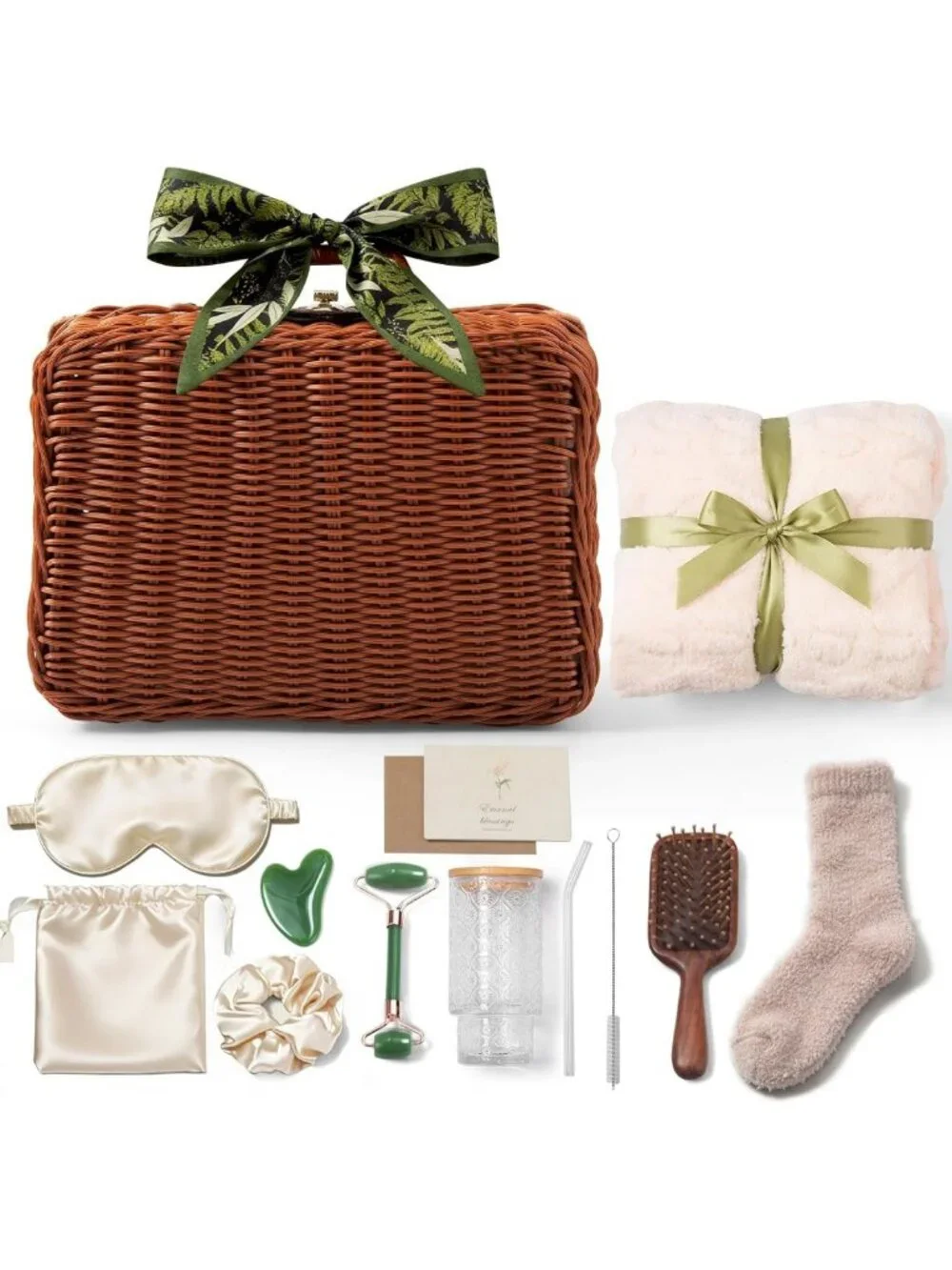 14-Piece Spa Gift Basket for Women | Vintage Relaxation Set with Blanket
